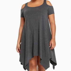 Torrid Gray Knit Cold Shoulder Hanky Hem Dress